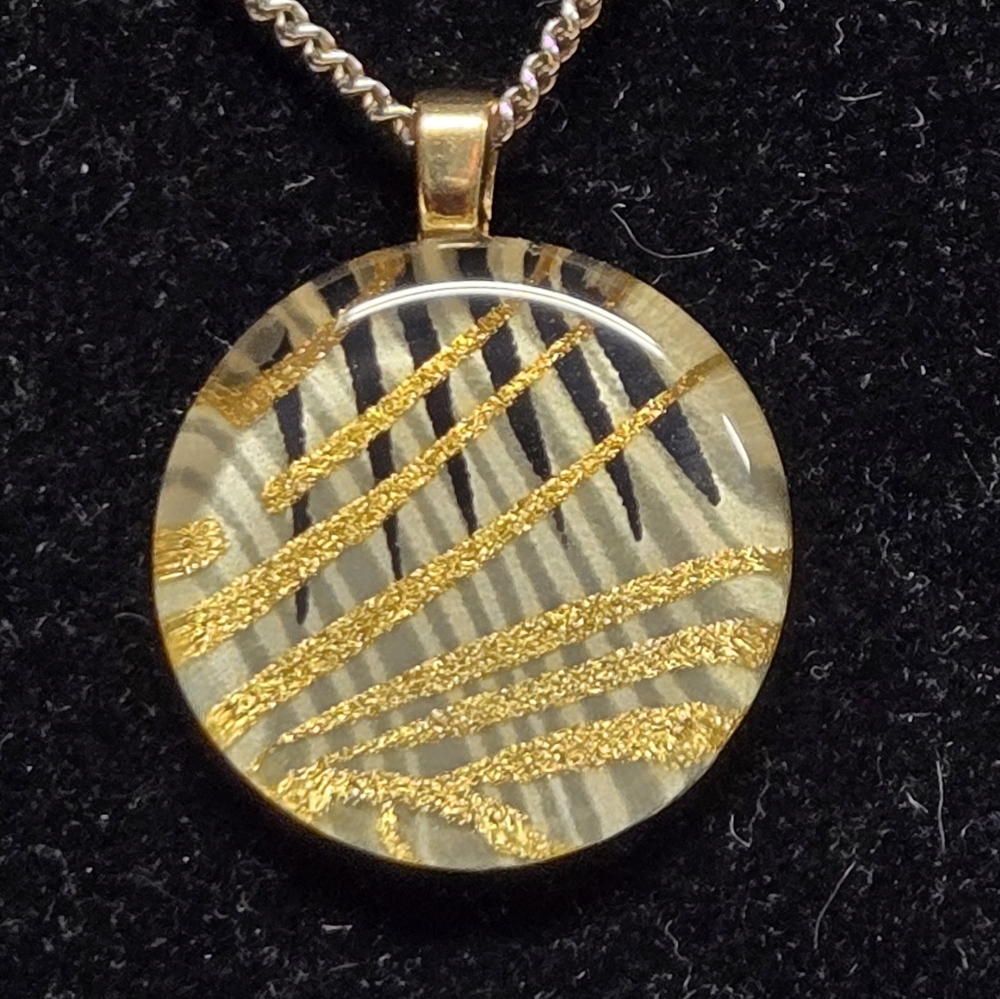 Vintage Gold and Black Art Foil Glass Pendant 1 1/4" X 1"